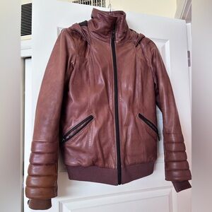 Soia & Kyo Brown Leather Jacket with Hood